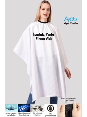 Özbience Kişiye Özel Siyah ve Beyaz Kuaför Berber Önlüğü, Baskılı, Traş Örtüsü