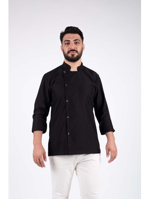 Acar İş Tex Erkek Siyah Düz Şef Aşçı Ceketi