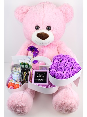 Trend Robo Sevgiliniz Için En Özel Tatlı Hediye KUTUSU:100 cm Pembe Ayıcık, 925 Ayar Gümüş Kolye,bileklik,küpe