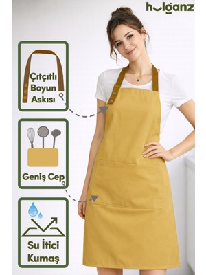Özbience Su Itici, Leke Tutmaz, Çıtçıtlı, Boyun Askılı Mutfak Önlüğü, Hardal Sarısı