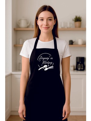 Özbience Kişiye Özel Siyah Mutfak Önlüğü, Şık ve Pratik Kullanım Için