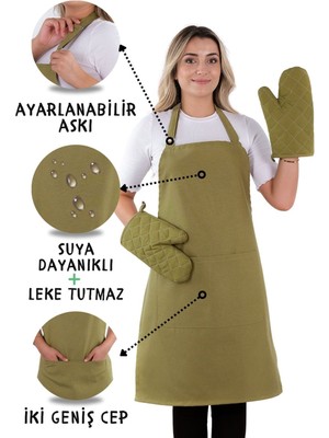 Özbience Pratik 3'lü Mutfak Önlüğü Seti, 2 Eldivenli, Şef, Garson, Aşçı, Barista Için