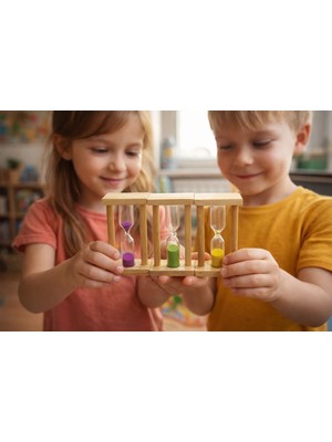 Seymen Bıçakçılık Ahşap Kum Saati Seti – 3’lü Dekoratif Zaman Ölçer | Vintage Masa & Ofis Dekoru