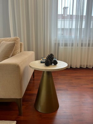 Desping Bottle  Mantar Bohem Modern Sehpa Traverten Suntalam Tabla Alüminyum Gövde