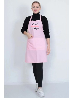 Özbience Pembe Çift Cepli Mutfak Boydan Askılı Servis Önlüğü