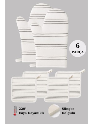 Özbience 6'lı Fırın Eldiveni ve Tencere Tutacak Mutfak Seti, 220°C Isıya Dayanıklı