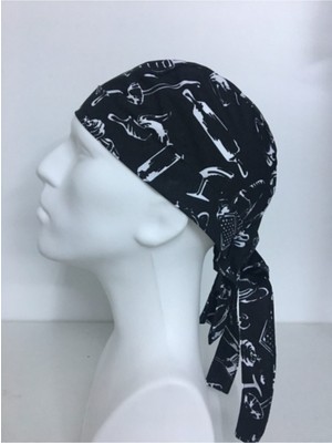 Özbience Siyah Mutfak Desenli Aşçı Kep ve Bandana Seti, Şık ve Kullanışlı