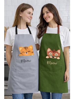Özbience Kedi Baskılı Mutfak Önlüğü Çiftli Seti, Şık ve Kullanışlı Tasarım