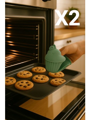 Özbience Yeşil Yanmaz Silikon Fırın Eldiveni Takımı 2'li, Profesyonel Isıya Dayanıklı