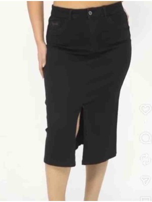 Buyuk Beden Liklali Siyah Kot Etek