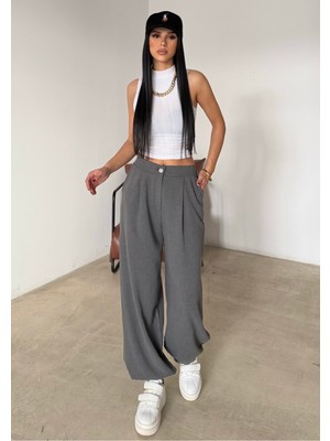 Bejna Kadın Pileli Oversize Dokuma Şalvar Pantolon