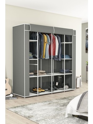 Dzgn Home Bez Dolap 12 Raflı Mega Boy Gri Çok Amaçlı Plastik Gardırop