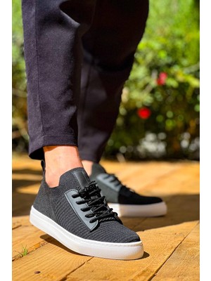 Zapatos KB110 Erkek Günlük Bağcıklı Triko Spor Sneaker Ayakkabı Tbt - Siyah