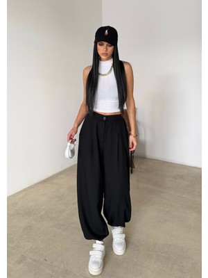 Bejna Kadın Pileli Oversize Dokuma Şalvar Pantolon