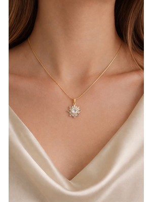 Tüko Store Sevgililer Gününe Özel 14 K Altın Kaplama Çelik Zirkon Taşlı Kar Tanesi Model Kolye