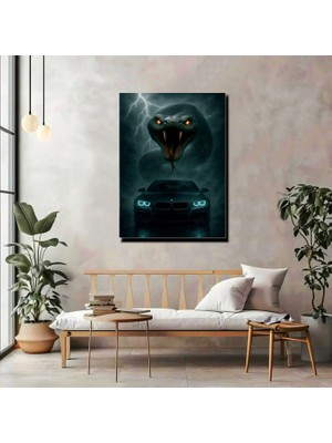 Artprinta Yılan ve Spor Araba Kanvas Tablo – Karanlık Güç & Gizem Temalı Duvar Dekoru