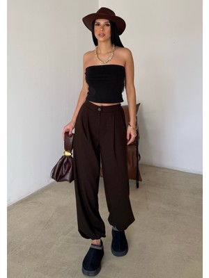 Bejna Kadın Pileli Oversize Dokuma Şalvar Pantolon