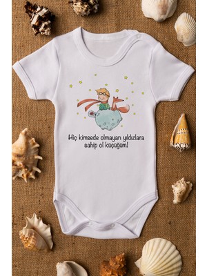 Overoz Küçük Prens Baskılı Kısa Kollu Beyaz Bebek Body Zıbın 5050