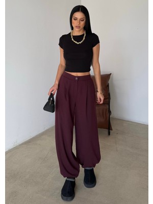 Bejna Kadın Pileli Oversize Dokuma Şalvar Pantolon