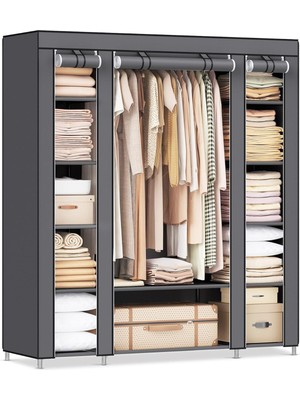 Dzgn Home Bez Dolap Geniş Hacimli 14 Raflı Dolap Chery Gardırop Gri