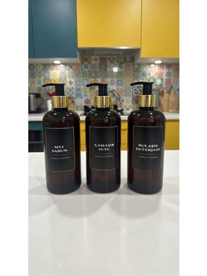 3 Lü Premium Gold Başlıklı Bulaşık Deterjanı,çamaşır Suyu ve Sıvı Sabun Etiketli Plastik Şişe