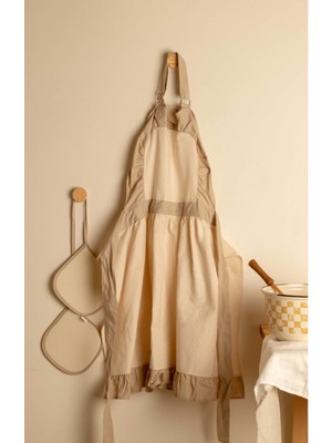 Özbience Vintage Pileli Mutfak Önlüğü ve Tutmaç Seti, Ayarlanabilir Askılı