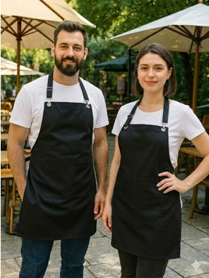 Özbience Gabardin Pamuk Askılı Mutfak Önlüğü, Şef, Barista, Garson Için Şık Tasarım
