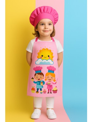 Özbience Renkli Kız Çocukları Için Pembe Şapkalı Önlük Seti, Şık ve Kullanışlı