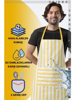 Özbience Suya Dayanıklı Mutfak Önlüğü, Cepli, Çizgili, Şef ve Barista Tarzı