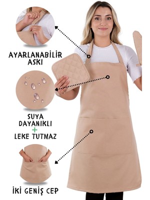 Özbience Pratik 3'lü Mutfak Önlüğü Seti, Eldiven ve Tutacak ile Tamamlandı