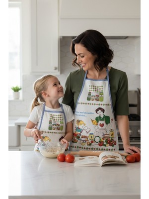 Özbience Anne Kız Sıvı Geçirmez Mutfak Etkinlik Önlüğü, Leke Tutmaz Pamuklu Kumaş