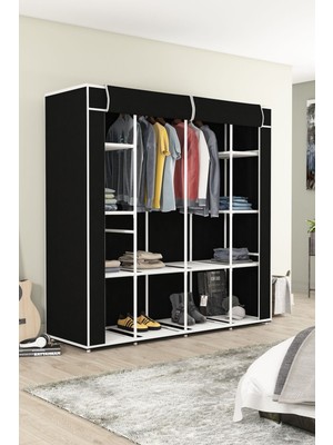 Dzgn Home Bez Dolap 12 Raflı Mega Boy Siyah Çok Amaçlı Plastik Gardırop
