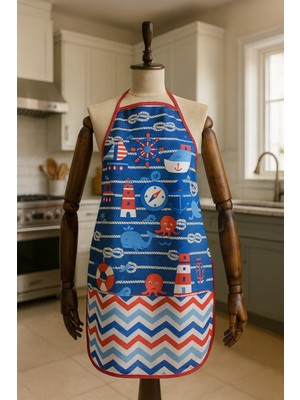 Özbience Deniz Temalı Dijital Baskılı Su Geçirmez Leke Tutmaz Mutfak Önlüğü