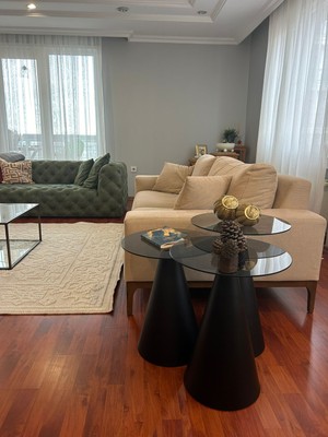 Desping Bottle 3 'lü Mantar Bohem Modern Sehpa 4mm Füme Cam Tabla Alüminyum Gövde