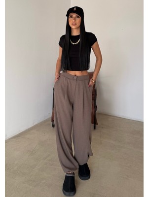 Bejna Kadın Pileli Oversize Dokuma Şalvar Pantolon