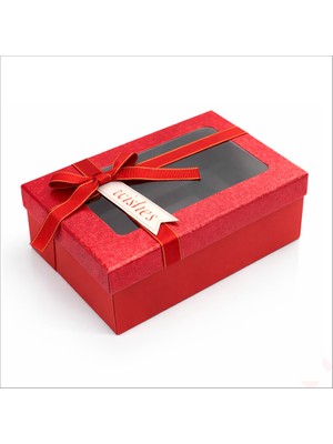 Süsle Bebek ve Parti Pencereli ve Fiyonklu Dikdörtgen Hediye Kutusu 23 cm – Kırmızı