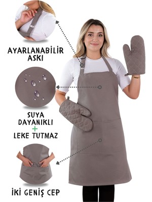 Özbience Pratik 3'lü Mutfak Önlüğü ve Eldiven Seti, Şef, Garson, Aşçı, Barista