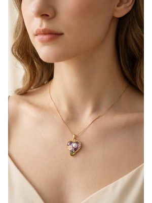 Craftique Ametist Kalp & Inci Kolye – Zarif Doğal Taş Tasarım