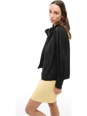 Perspective Siyah Bağlamalı Balon Kol Bluz