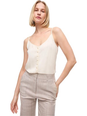 Perspective Krem Apatit Regular Fit U Yaka Bluz