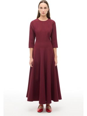 Perspective Bordo Bisiklet Yaka Bilekte Elbise