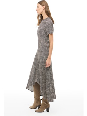 Perspective Siyah Beyaz Puantiye Desenli Midi Elbise