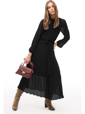 Perspective Siyah Balıkçı Yaka Bilek Boy  Elbise