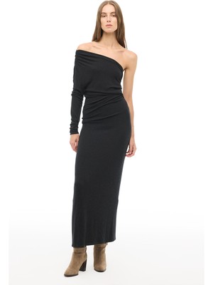 Perspective Antrasit Dejas Slim Fit Uzun Boy Elbise