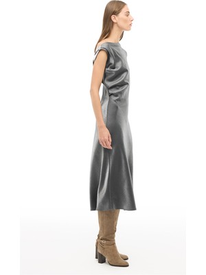 Perspective Siyah Degaje Yaka Midi Elbise