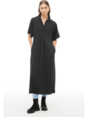 Perspective Siyah Gömlek Yaka Uzun Elbise