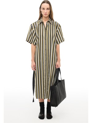 Perspective Çok Renkli Çizgili Midi Elbise