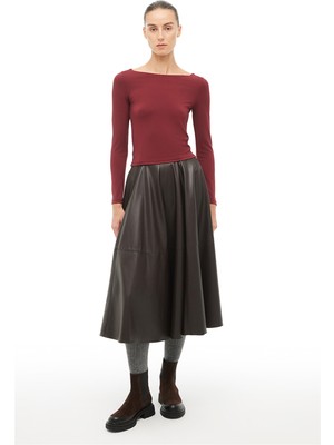 Perspective Bordo Çiçekli Kayık Yaka Bluz