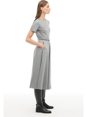 Perspective Gri Slim Fit Midi Elbise
