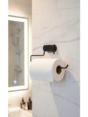 Metanova Yeni Model Oval Başlıklı Yapışkanlı Siyah Rulo Kağıt Havlu Tutucu